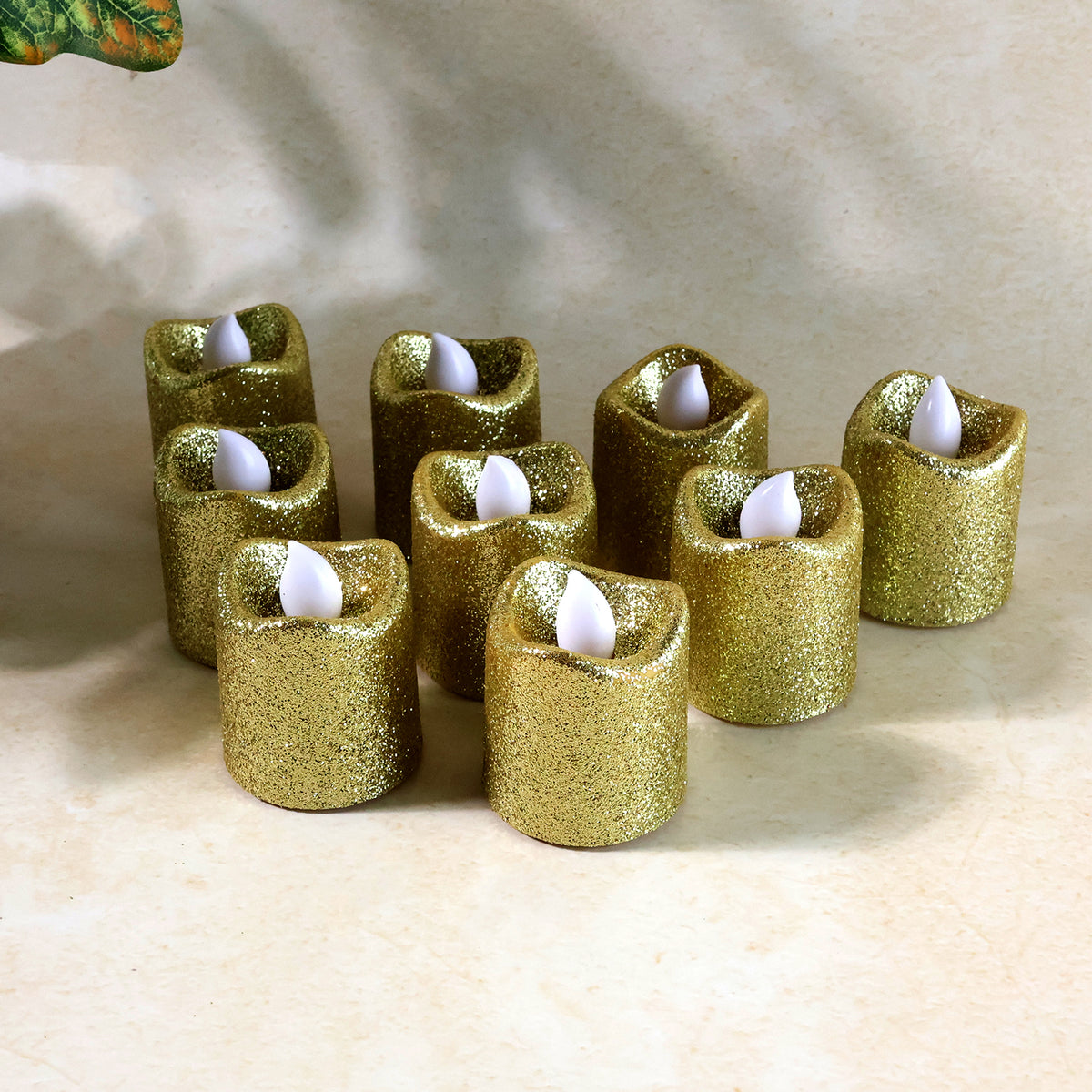 Christmas Premium Glitter Led Tealight Candles (9 Pc Set)