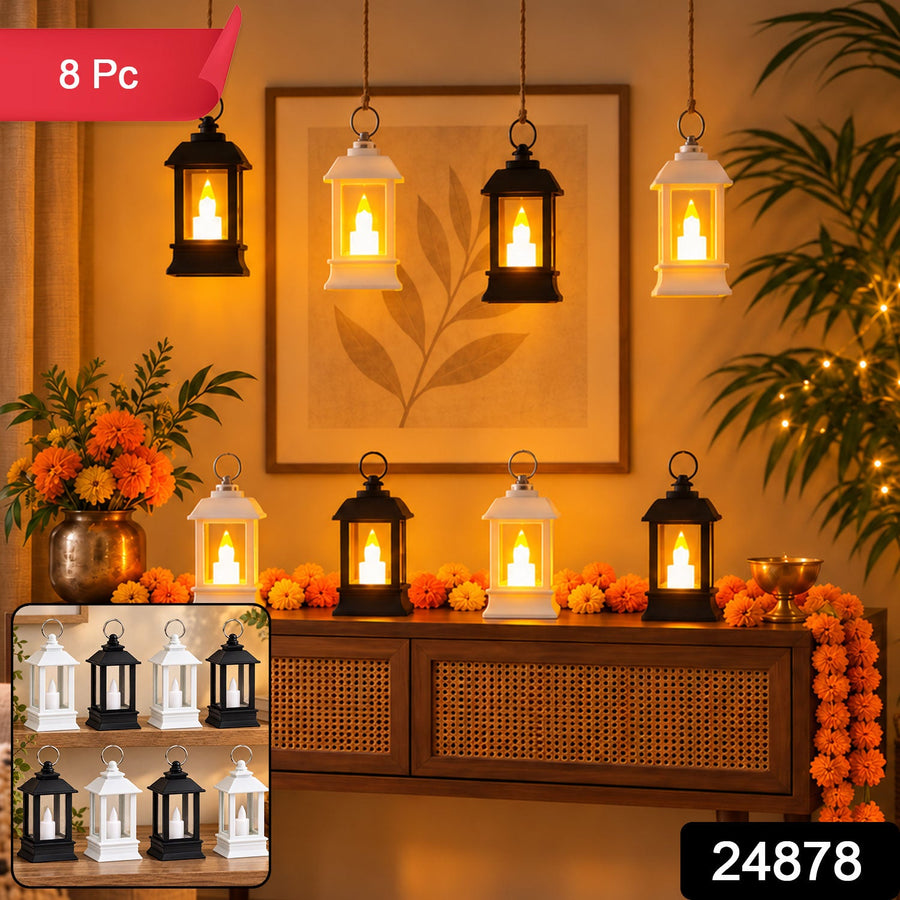 LED Lantern Candles - Set of 8 Flameless Mini Lanterns with Box