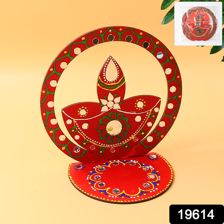 Wooden Diya Stand - Hand-Painted Festive Tea Light Holder