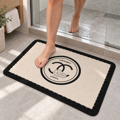 Textured Bath Mat - 40x30 cm Black & Cream Floor Rug