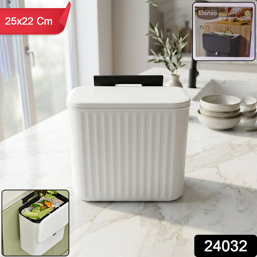 Hanging Kitchen Dustbin with Lid - 25x22 cm Compact Trash Bin