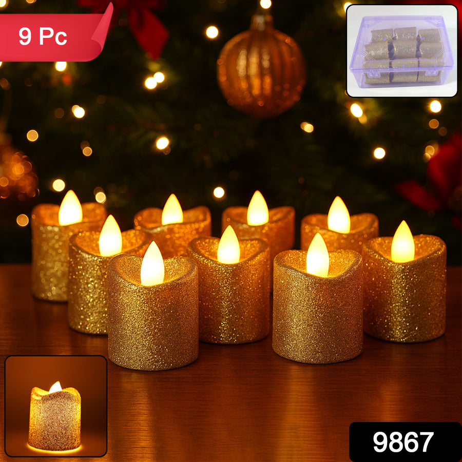 LED Tealight Candles - Set of 9 Flameless Flickering Diyas