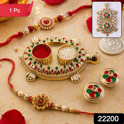 Tortoise Kankavati - Golden Kumkum & Chawal Holder for Puja
