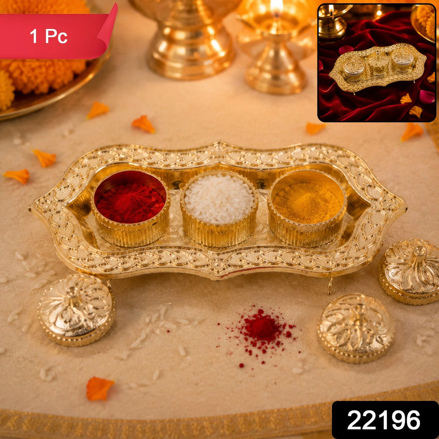 Triveni Kankavati - 3-Compartment Kumkum, Chawal & Haldi Box