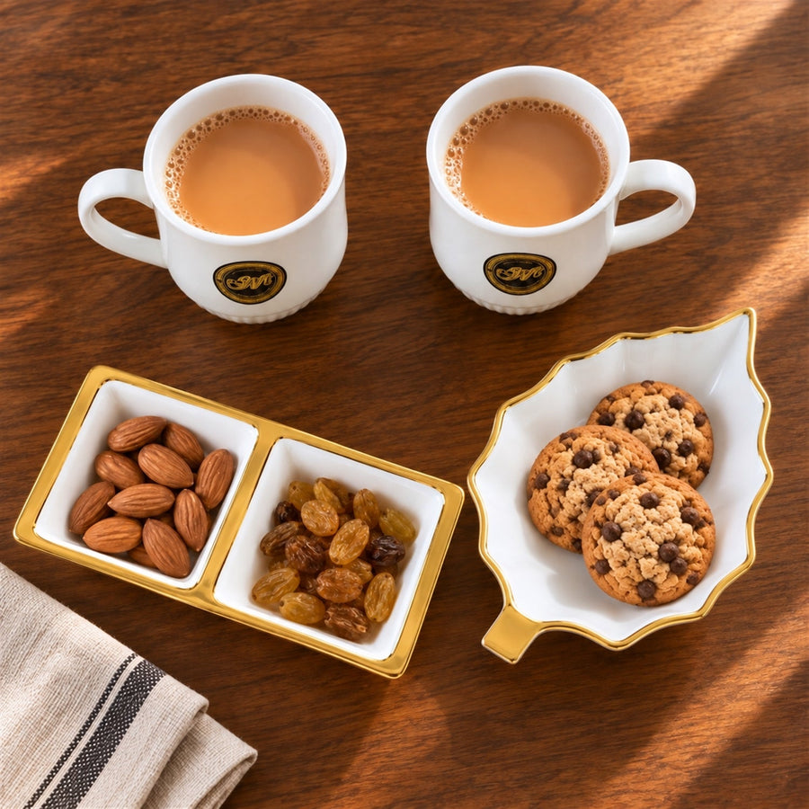 Tea & Snack Serving Set - 2 Cups, Divided Bowl & Platter