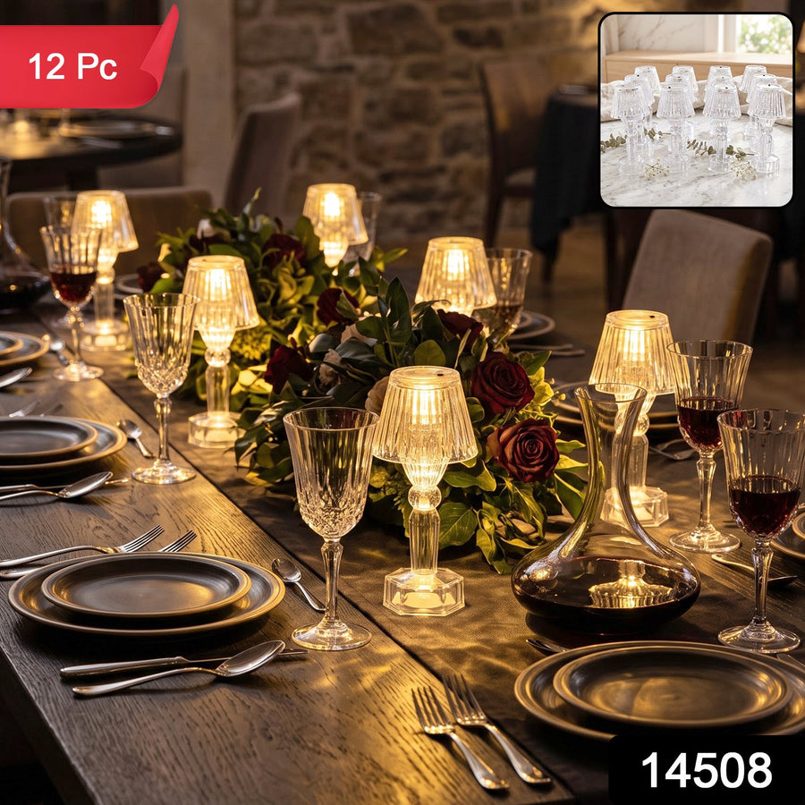 Crystal Style LED Table Lamps - Set of 12 Cordless Warm Lights