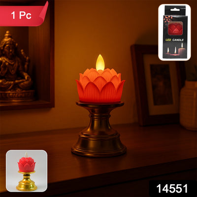Lotus LED Flameless Candle with Holder - Smokeless Diya Light