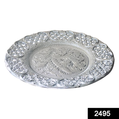 Silver Plated Swastik Pooja Thali Set - 9 Inch Glossy Puja Thali