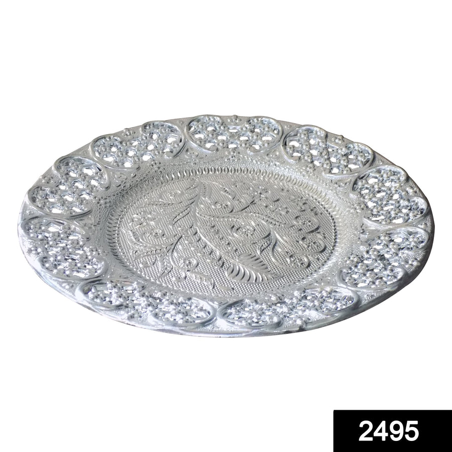 Silver Plated Swastik Pooja Thali Set - 9 Inch Glossy Puja Thali
