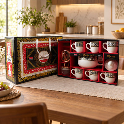 Tea Gift Set - Kettle, 6 Cups & 2 Jars in Gift Box