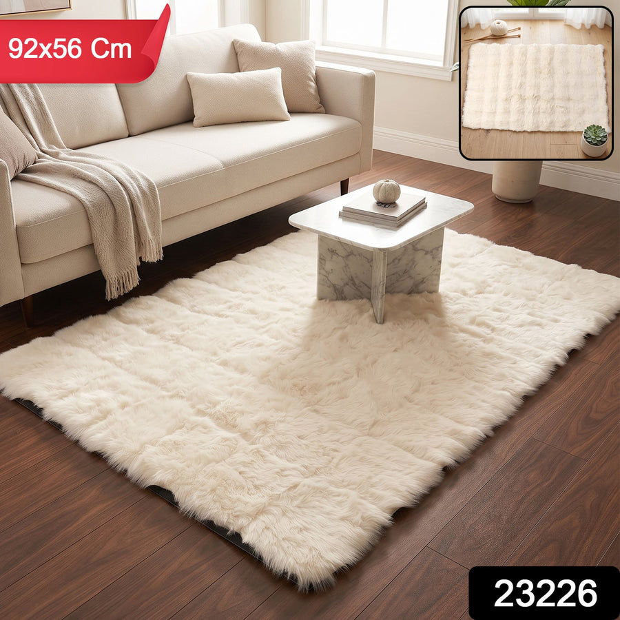 Faux Fur Carpet Mat - 92x56 cm Soft Anti-Slip Shaggy Rug
