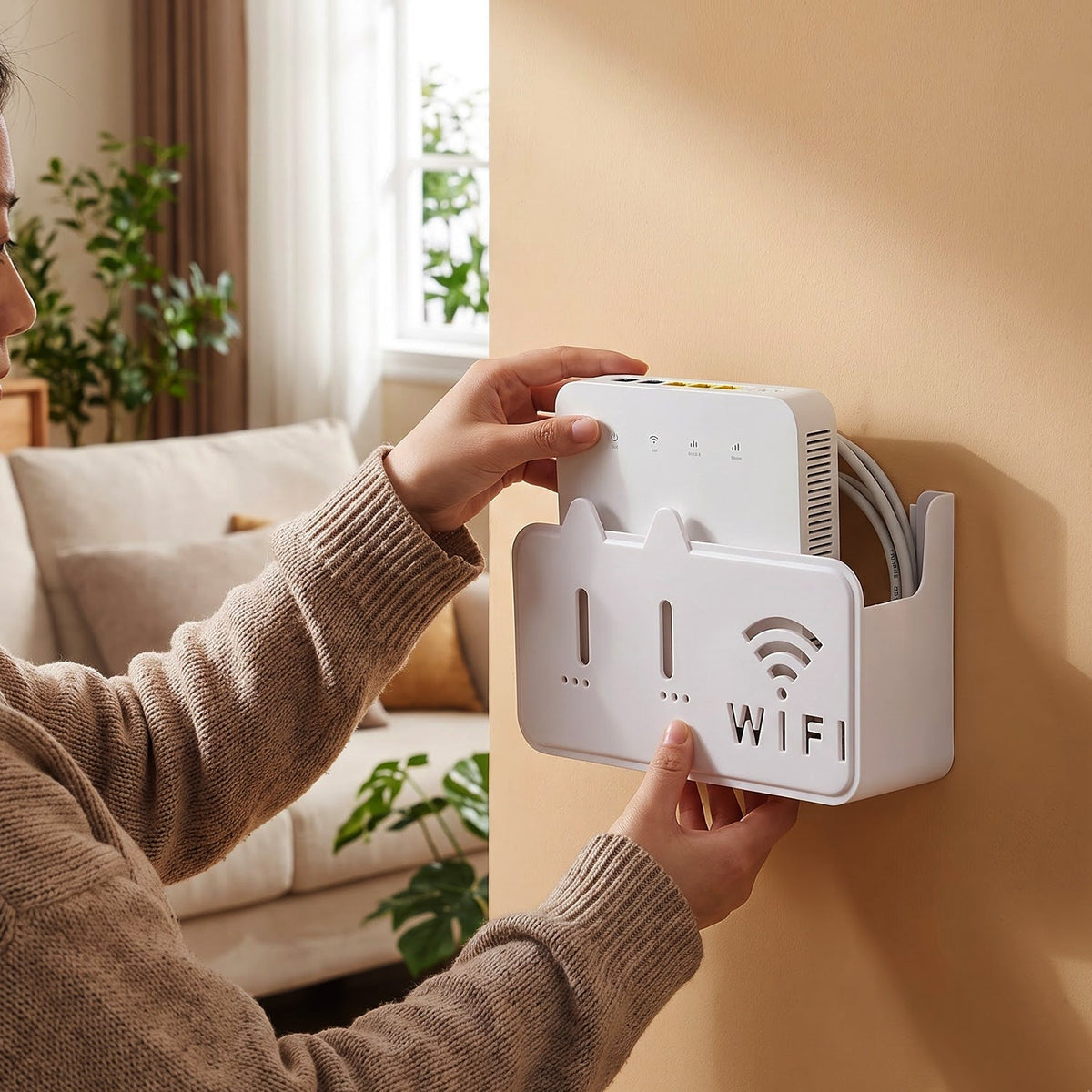 Plastic Wall Mount Wifi Router Stand With Cable Slots For Home Storage (1 Piece)
