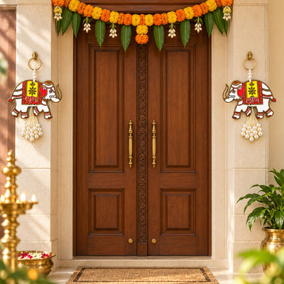 Wooden Elephant Shubh Labh Hangings - Door Decor (2 Pc)