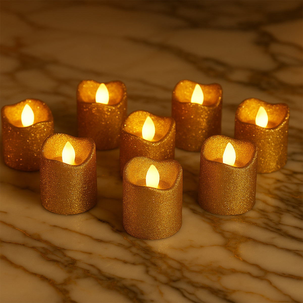 Christmas Premium Glitter Led Tealight Candles (9 Pc Set)